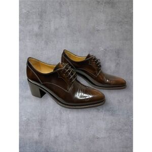 The Office Of Angela Scott Miss Button Derby Mahogany Brown Oxfords Womens 7.5